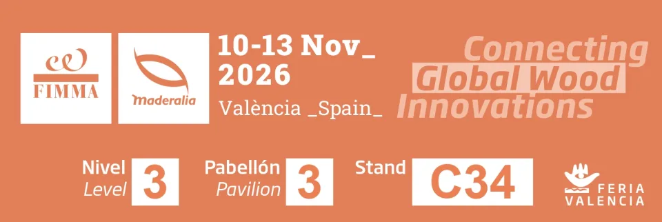 FIMMA + Maderalia 2026, 10 al 13 de noviembre en Feria Valencia. Nivel 3, Pabellón 3, Stand C34.